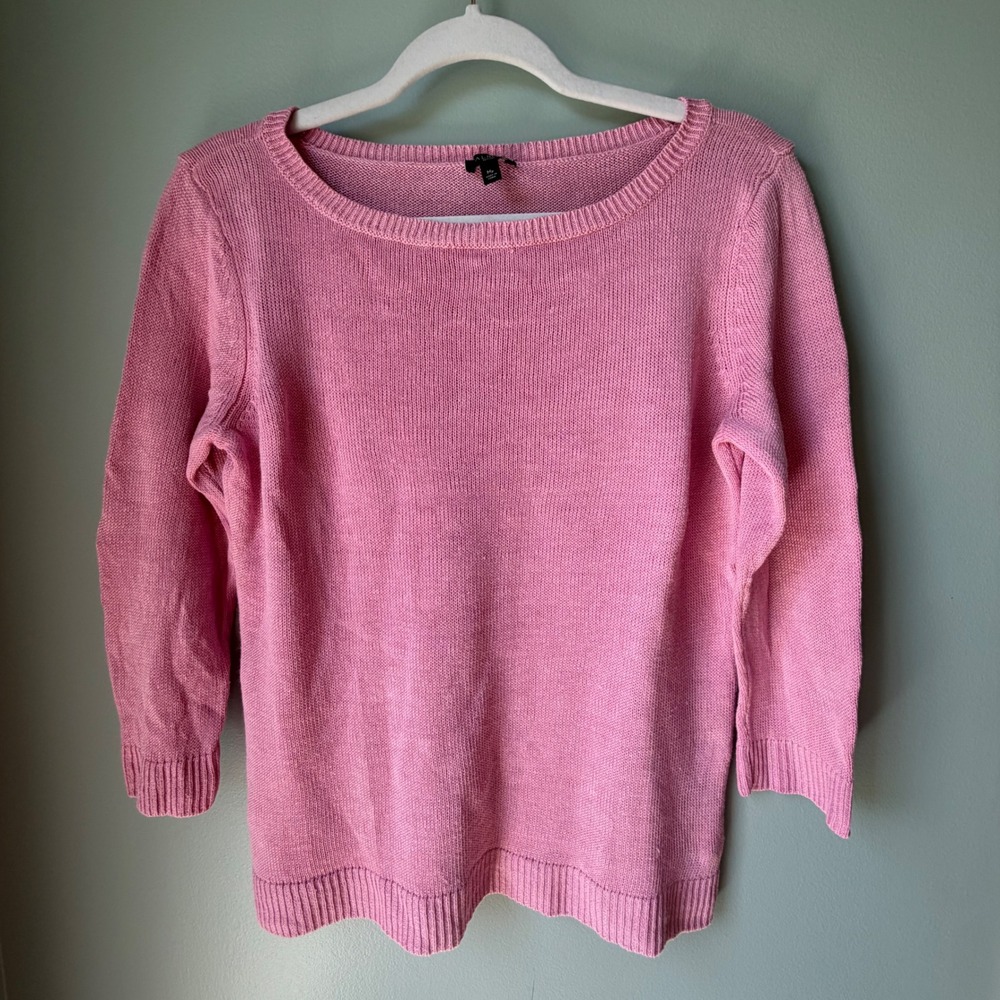 Talbots Petite Pink‎ Sweater 100% Linen 3/4 Sleeve Boatneck Size MP Medium
